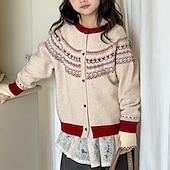 cheap Sweaters &amp; Cardigans-Kids Girls' Cardigan Sweater Heart Outdoor Long Sleeve Button Up Fashion 4-12 Years Fall Beige