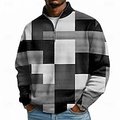 economico Schema Geometrico-Per uomo Geometrico Plaid Felpa Moda Quotidiano Classico Casual Collo alla coreana Zip a un quarto All'aperto Casa Ufficio Lavoro Blu azzurro cielo Rosso Grigio Con zip Autunno Inverno progettista S