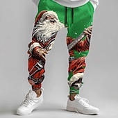 billiga Jultomtens outfit-jul herr jultomten tryckta träningsbyxor jultomten mode fritids joggingbyxor byxficka mid midja dragsko resår midja fest kväll dagligt klädsel vår höst vinter 3d print normal passform