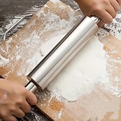 billiga Köksredskap och -apparater-förtjockad kavel i rostfritt stål med halkfritt handtag, professionell degrulle - kraftig, hållbar manuell pastamaskin lämplig för pizza, kakor, bakverk, pasta, lätt att rengöra och rostbeständig