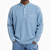 ieftine Tricou Waffle Knit-Bărbați Tricou Waffle Tricou Cămașă Henley Waffle Manșon Lung Henley Toate Sezoanele Culoare solidă Casual Buzunare Casual Casă În aer liber Albastru Deschis Verde Deschis Roșu-aprins Top tricou