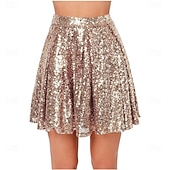 preiswerte Bauchtanzkleidung-Samba Tanzbekleidung Damen Paillettenrock Funkelnde dehnbare High-Waisted A-Linie fließende Schwung Glitzer Mini-Röcke Leistungs-Kostüm