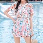 abordables Surfing Tankinis &amp; Bikinis-Mujer Camiseta Protección Solar Surf Traje de baño Bañadores Floral Bañadores Rosa Verde Trébol FPS 50+ Control de barriga Surf Playa Vocación Verano