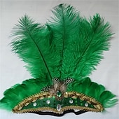 cheap Accessories-Carnival 2026 Rio Carnival Samba Accessories Hot Pink Ostrich Feather Headdress for Women - Sequin Rhinestone Headpiece - Carnival Showgirl Mardi Gras Costume Brazil Festival Performance Costume