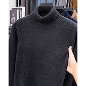 preiswerte Herrenpullover-Herren Pullover Fleece Pullover Strickpullover Gerippt Stricken Normale Oberteile Gestrickt Einfach Rollkragen Mode Basic Urlaub Alltagskleidung Bekleidung Herbst Winter Schwarz Marineblau M L XL