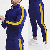 cheap Basic Tracksuits-Men's Sweatshirt Tracksuit Outfit Set Stand Collar Outdoor Daily Sports Drawstring Zip Up Pocket Color Block Yellow Red Navy Blue Polyester Activewear Fashion Streetwear Spring