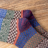 abordables calcetines de hombre-Hombre 5 pares Paquetes múltiples Calcetín Calcetines para correr Calcetines informales Multi Color Color Geométrico Vacaciones Deporte Diario Básico Cálido Otoño Invierno Moda Étnico