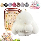 cheap Easter-Easter Soft Bunny Keychain with Tin,Handmade Soft Bunny PomPom Charms Plush Keychain Rabbit Christmas Gift for Backpack,Bag Charm Gift Key Chain