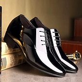 baratos Sapatos Oxford-Sapatos sociais masculinos de verniz marrom escuro com cadarço - calçado formal elegante para reuniões de negócios e eventos sofisticados.