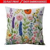 cheap Textured Throw Pillows-Floral Pattern Pillow Cover 2D Flat Print Soft Comfortable Cushion Case with Faux embroidery for Living Room Sofa Bedroom Home Decoration