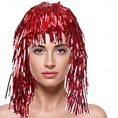 abordables Pelucas de carnaval-Peluca de carnaval 2026 Rubio Rosa Rojo Rizado Media Peluca sintética para festival Carnaval Desfile Cabello para disfraz de cosplay para Mujer