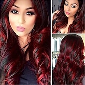cheap Carnival Wigs-Womens Red Wig Long Curly Wavy Red Wigs Middle Part Synthetic Heat Resistant Full Wig for Carnival Festival Party