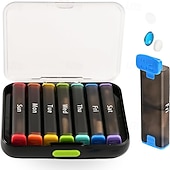 abordables stockage de bagages et de voyage-Pilulier hebdomadaire 7 jours avec 2 compartiments journaliers - format voyage, couvercle facile à ouvrir, plastique résistant, blanc - idéal pour les vitamines et l'huile de poisson &amp;stockage