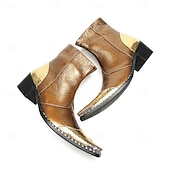 halpa Ensiluokkaiset nahkasaappaat-Miesten ruskeat ja kultaiset nahkaiset nilkkurit - metallinhohtoinen viimeistely, tyylikäs muotoilu ja mukava istuvuus, ihanteellinen rentoon ja puoliviralliseen kokoontumiseen