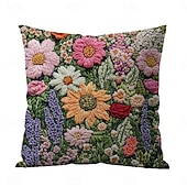 cheap Textured Throw Pillows-Floral Pattern Pillow Cover 2D Flat Print Soft Comfortable Cushion Case with Faux embroidery for Living Room Sofa Bedroom Home Decoration