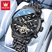 Χαμηλού Κόστους Μηχανικά Ρολόγια-OLEVS Αντρικό Μηχανικό Αυτόματο Ρολόι Πολυτελές Ρολόι Χεριού Σκελετού Διάμετρος 42mm Αδιάβροχο Χρυσό Μπλε Ρολόι Δώρο για άντρες 6740