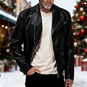 Недорогие Куртка из искусственной кожи-Муж. Кожаные куртки Байкерская куртка Мотоциклетная куртка Рождество Отпуск С защитой от ветра Сохраняет тепло Карман Осень Зима Полотняное плетение Мода Классика Лацкан Обычная Черный Красный Жакеты