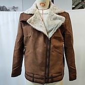 billiga Faux mockaskinnjackor-Herr Vinterkappa Jacka i fuskmocka Fleece-jacka Vardaglig jacka Utomhus Ledigt Håller värmen Ficka Blixtlås i fullängd Höst Vinter Höst vinter Ensfärgat Vintage Streetwear Krage Normal Brun Jacka