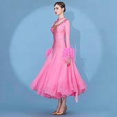 economico Abbigliamento da Competizione-Balli da Sala Vestito Pieghe Giunzione Cristalli / Strass Per donna Performance Allenamento Manica Lunga Alto Spandex Chiffon Rete