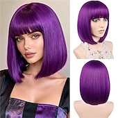 abordables Pelucas de carnaval-Peluca de carnaval 2026 Rubio Negro Azul Recto Bob Corta Peluca sintética para festival Carnaval Desfile Cabello para disfraz de cosplay para Mujer
