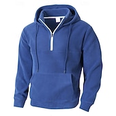 お買い得  メンズベーシックパーカー-男性用 パーカー クォータージッパーパーカー フリースパーカー ブルー ブラック パープル ライトグレー ダックグレー フード付き 平織り ジッパー ポケット スポーツ 日常 祝日 ポリエステル ストリートファッション ベーシック カジュアル 秋 冬 衣類 パーカー トレーナー