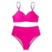 זול טנקיני וביקיני לגלישה-בגדי ריקוד נשים בגד ים מקומט סטים של ביקיני בגדי ים אחיד בגדי ים ורוד בהיר שחור נושם ללא שרוולים - גלישה חוף שחייה קיץ