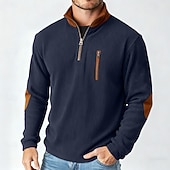 preiswerte Cordhosen T-Shirts-Herren Cordhemd T-Shirt Langarmshirt Herrenhemden mit Ellbogenflicken Langarm Reißverschluss Herbst Winter Herbst Winter Farbblock Täglich Strukturiert Lässig Reißverschluss Oversize Locker Lässig