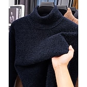 preiswerte Herrenpullover-Herren Pullover Fleece Pullover Strickpullover Gerippt Stricken Normale Oberteile Gestrickt Einfach Rollkragen Mode Basic Urlaub Alltagskleidung Bekleidung Herbst Winter Schwarz Marineblau M L XL