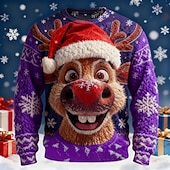 זול סוודרים מכוערים של גברים-סוודר חג המולד המכוער בגדי ריקוד גברים כל אחד דפוס סוודר סוודר סריגים צווארון צווארון יום יומי חופשה יומי Keep Warm שרוול ארוך אביב סתיו חורף שחור אודם פול