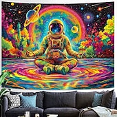 billige Blacklight -billedvev-Blacklight astronaut mediterende galakse rom billedvev neonplaneter kosmisk veggdekor bakgrunn fargerik UV-reaktiv stjerner himmelsk univers romdekor til soverom stue