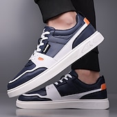 זול סניקרס קז'ואל-נעלי ספורט ספורטיביות לגברים בצבעי כחול כהה ולבן, קלות משקל ונוחות, עיצוב מודרני עם נגיעות כתומות, מושלמות ללבישה יומיומית וטיולים קז'ואליים