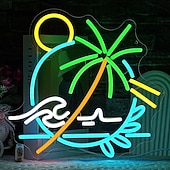 abordables 123496-Enseigne lumineuse tropicale néon USB palmier coucher de soleil pour décoration murale, enseignes lumineuses LED colorées pour bar, chambre, bar, restaurant à thème plage, décoration de fête