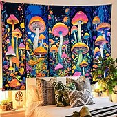 levne Tapiserie Blacklight-Gobelín s černým světlem a houbami, květinová rostlina, nástěnná dekorace, UV reaktivní gobelín, světélkující ve tmě, hippie nástěnná dekorace do ložnice s motivem trippy pokoje