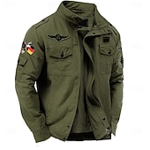 preiswerte Grafische Jacken und Mäntel für Herren-Herren Adler Deutschland Nationalflagge Cargo-Jacke Windbreaker Militärjacke Praktisch Lässig Outdoor Campen und Wandern Bestickt Seitentaschen Frontreißverschluss Herbst Winter Stehkragen Langarm
