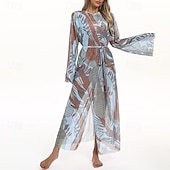 levne Rash guardy One Piece-Dámské Plážové zahalovací šaty Dlouhé splývavé kimono kardigany Grafika Cikánský Krátká noha Šifón Ochrana proti UV záření Prodyšné Dlouhý rukáv Plavky Surfování Plážové prázdniny Léto