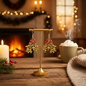 voordelige Dames ringen-Kerst maretak oorbellen met rode strik – feestelijk cadeau voor de feestdagen