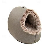 abordables Linge de lit-Lit-niche en peluche pour chats d'intérieur &amp;niche pour petits chiens avec revêtement moelleux, lit amovible auto-chauffant et antidérapant, abri lavable pour chat