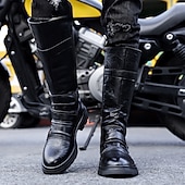 preiswerte Biker -Stiefel-Schwarze Motorradstiefel für Herren aus Kunstleder mit Riemen – elegant und robust, ideal für Biker und den lässigen Alltag.
