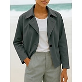 baratos Blazers e Fatos-Mulheres Blusão Jaqueta casual Para Noite Botões Tecido Confortável Moda Ajuste Largo agasalhos Manga Longa Primavera Azul Céu S