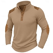 cheap Casual Henley Tee-Men's T Shirt Waffle Henley Shirt Tee Top Shirts With Elbow Patches Long Sleeve Color Block Fashion Designer Basic Patchwork Stand Collar Henley Casual Vacation Street Fall Spring &amp; Fall Fall