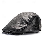 cheap Men's Hats-Men's Flat Cap Ascot Hat Newsboy Hat Black Coffee PU Leather Fashion Casual Street Daily Plain Adjustable Sunscreen Breathable