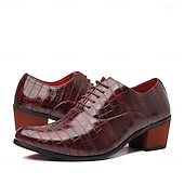 abordables Zapatos Oxford-Men's Burgundy Crocodile Patterned Faux Leather Dress Shoes - Elegant Footwear for Special Occasions and Evening Wear