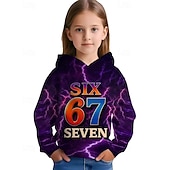 cheap Girl's 3D Playful Humor-Unisex Girls' 3D Graphic Funny Slang 67 Hoodie Pullover Long Sleeve 3D Print Spring Fall Sports Fashion Streetwear Kids 4-12 Years Hooded Outdoor Casual Daily Regular Fit