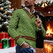 preiswerte Herrenpullover-Herren Weihnachtspullover Pullover Strickpullover Gerippt Stricken Normale Oberteile Gestrickt Farbblock V Ausschnitt Mode Basic Urlaub Alltagskleidung Bekleidung Herbst Winter Weiß Gelb S M L
