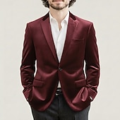 billige Blazer-Herre Fløyelsblazere Halskrage Mote Klassisk Fritid Ensfarget Fløyelsblazer Svart Burgunder Mørkeblå Skreddersydd Enkelt Brystet Enn-knapp