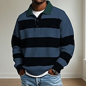 abordables Polo de rugby pour hommes-Homme Rayures horizontales Polo Polo de rugby Polos de Rugby manche longue Polos Revers Vêtements de sport Occasionnel École Athleisure Tenue quotidienne Impression 3D Printemps Automne Hiver Bleu