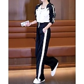 رخيصةأون بدلات رياضية-نسائي سويت شيرت بسحاب بنطلون واسع الساق بدلة رياضية من قطعتين رباط ألوان متناوبة أطقم ملابس رياضية الخريف أسود أبيض المشي لمسافات طويلة مهنة ركض كم طويل رياضة ألبسة رياضية مرن نسبياً عادي