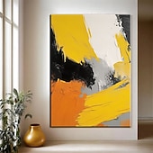 preiswerte Ölgemälde-Großes gelbes minimalistisches abstraktes Gemälde mit Textur, schwarz-weiße 3D-Textur, abstrakte Kunst, Acryl-Gemälde, abstrakte Textur, moderne Kunst