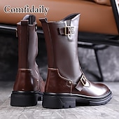 abordables Bottes de combat-Bottes militaires noires pour hommes en similicuir avec boucles – élégantes et pratiques, adaptées aux aventures en plein air et aux activités décontractées