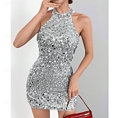 preiswerte Bauchtanzkleidung-Samba Dancewear Glamouröses Pailletten-Ärmelloses Cocktailkleid - Schimmerndes Slim-Fit-Partykleid für Karnevalsfeiern Performance Kostüm